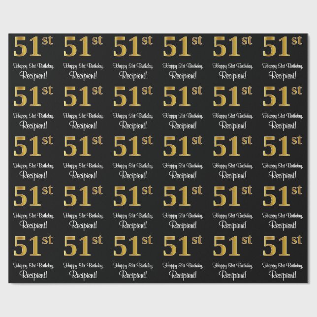 Papier Cadeau 51e anniversaire : Elégant luxe Faux Gold Look # (Plat)