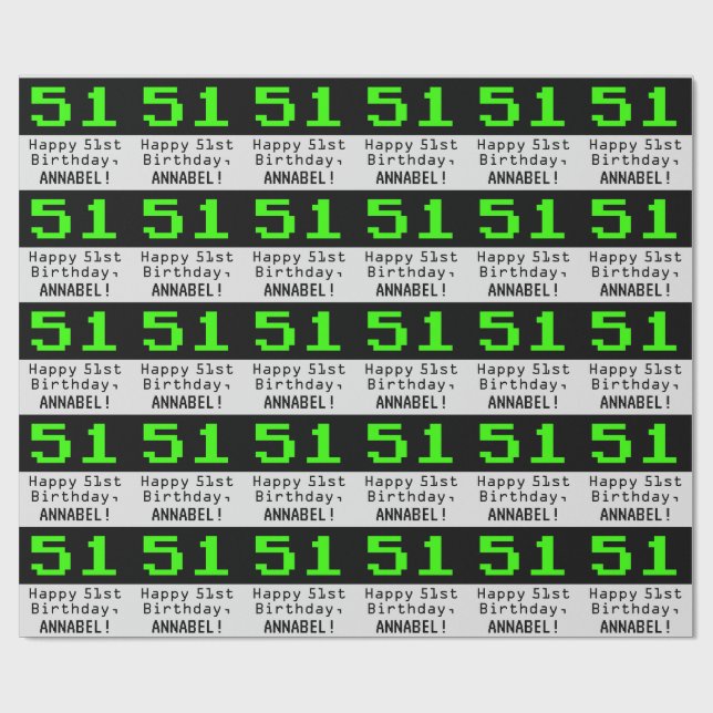Papier Cadeau 51e anniversaire - Nerdy / Geeky Style "51" et nom (Plat)