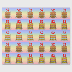 Papier Cadeau 52e anniversaire : Fun Cake and Candles + Nom pers