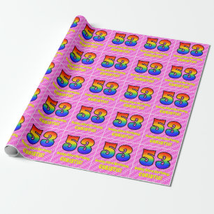 Papier Cadeau 53e anniversaire : Pink Stripes & Hearts, Rainbow 