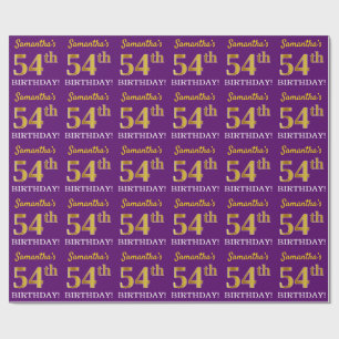 Papier Cadeau "54e ANNIVERSAIRE" de couleur or imitation sur fon