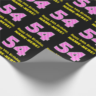 Papier Cadeau 54e anniversaire : Pink Stripes and Hearts "54" + 