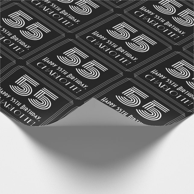 Papier Cadeau 55e anniversaire : Art Déco Inspiré Look "55" avec (Coin)