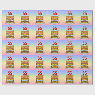 Papier Cadeau 55e anniversaire : Fun Cake and Candles + Nom pers