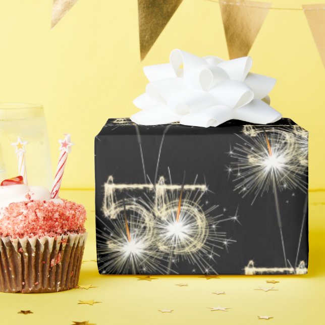 Papier Cadeau 55e anniversaire Sparklers en noir (Fête d'anniversaire)