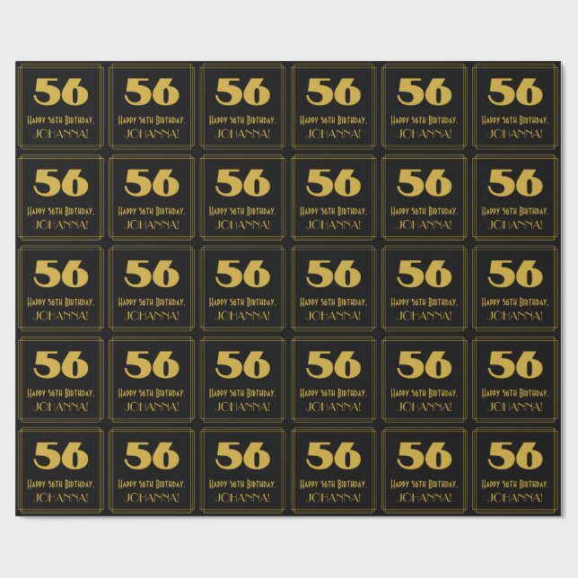 Papier Cadeau 56e anniversaire - Art Déco Inspiré Look "56" & No (Plat)