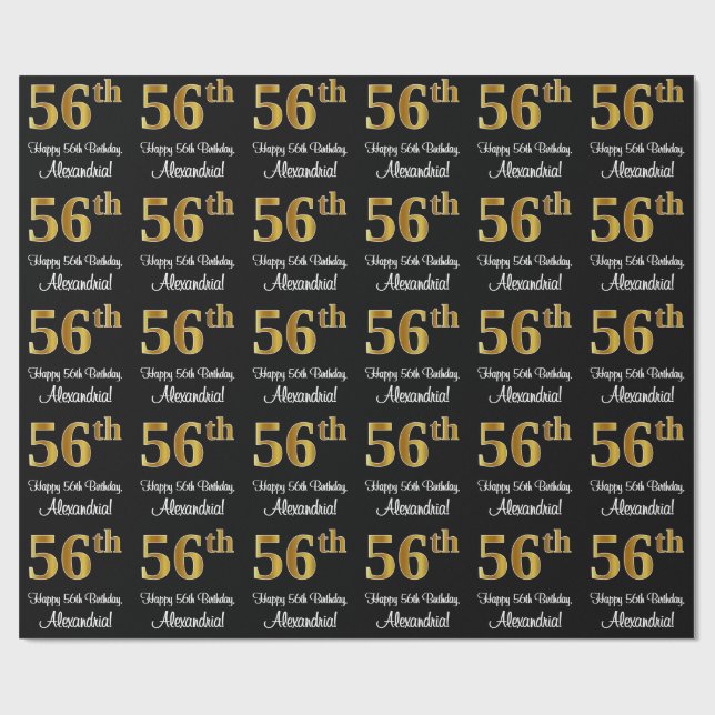 Papier Cadeau 56e anniversaire : Elégant luxe Faux Gold Look # (Plat)