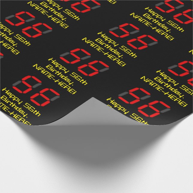 Papier Cadeau 56e anniversaire : Rouge Digital Clock Style "56"  (Coin)