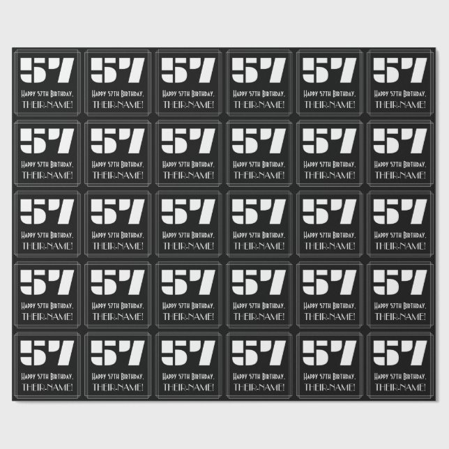 Papier Cadeau 57e anniversaire : Art Déco Inspiré Look "57" & No (Plat)