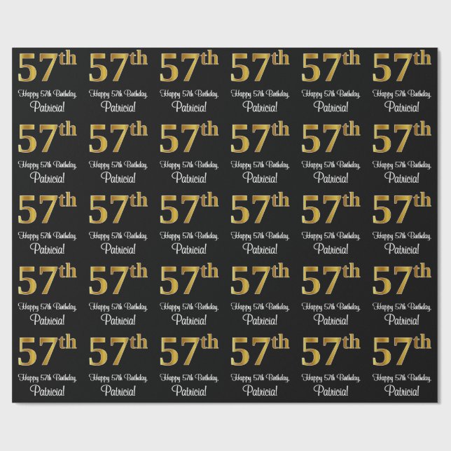 Papier Cadeau 57e anniversaire : Elégant luxe Faux Gold Look # (Plat)