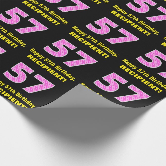 Papier Cadeau 57ème anniversaire : Pink Stripes and Hearts "57"  (Coin)
