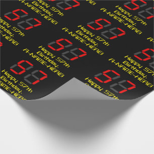 Papier Cadeau 57ème anniversaire : Rouge Digital Clock Style "57