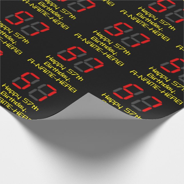 Papier Cadeau 57ème anniversaire : Rouge Digital Clock Style "57 (Coin)