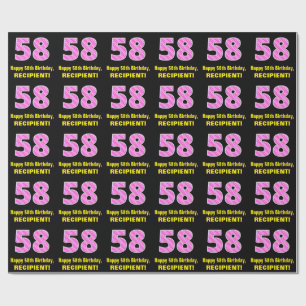 Papier Cadeau 58e anniversaire : Pink Stripes and Hearts "58" + 