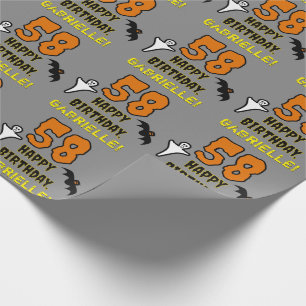 Papier Cadeau 58e anniversaire : thème Halloween effrayant, nom