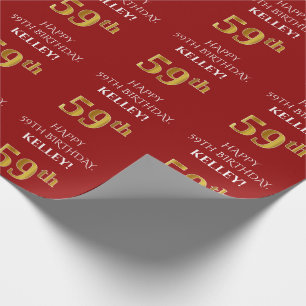 Papier Cadeau 59e anniversaire : Elégant, Rouge, Faux Gold Look