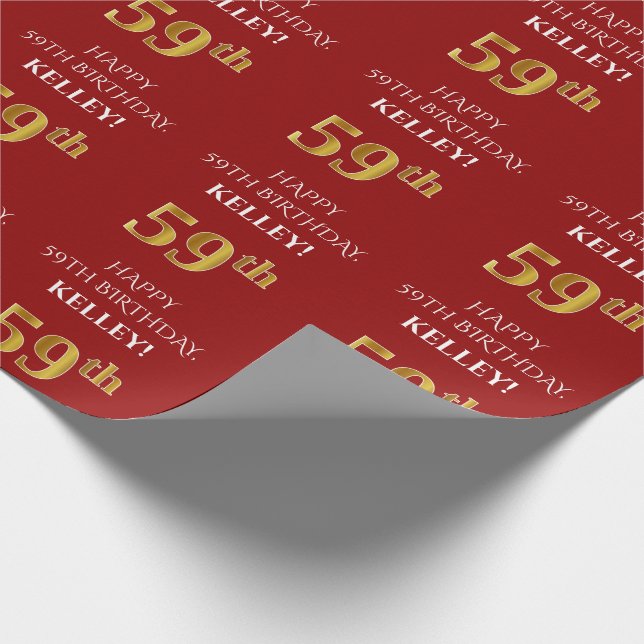 Papier Cadeau 59e anniversaire : Elégant, Rouge, Faux Gold Look (Coin)