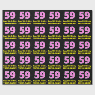 Papier Cadeau 59e anniversaire : Pink Stripes and Hearts "59" + 