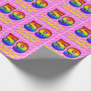 Papier Cadeau 59e anniversaire : Pink Stripes & Hearts, Arc en c