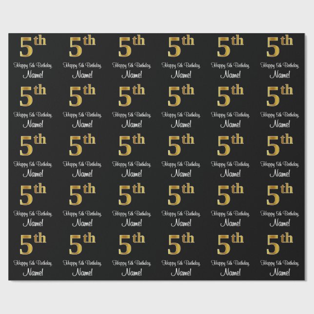 Papier Cadeau 5e anniversaire : Elégant luxe Faux Gold Look # (Plat)