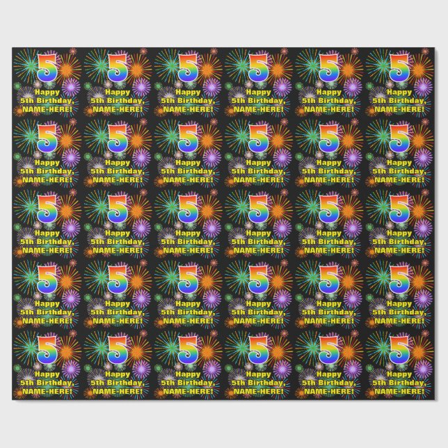 Papier Cadeau 5e anniversaire : Fun Fireworks, Rainbow Look #5 (Plat)