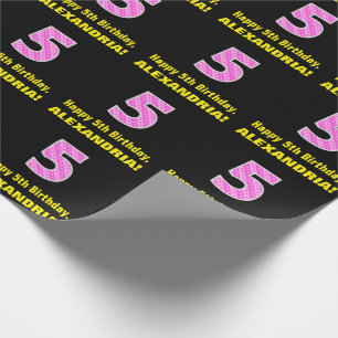 Papier Cadeau 5e anniversaire : Pink Stripes and Hearts "5" + No
