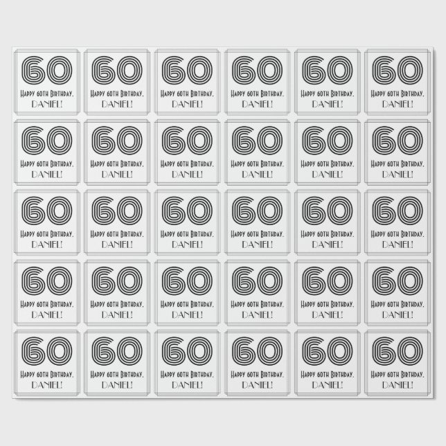 Papier Cadeau 60e anniversaire : Art Déco Style inspiré "60" + N (Plat)