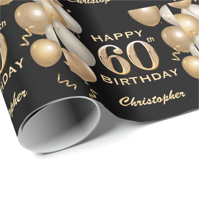 Papier Cadeau 60e anniversaire Ballons de Parties scintillant no (Coin rond)