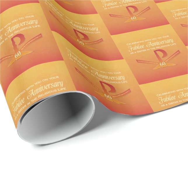 Papier Cadeau 60e anniversaire de jubilé Nun Pax Cross, Orange (Coin rond)