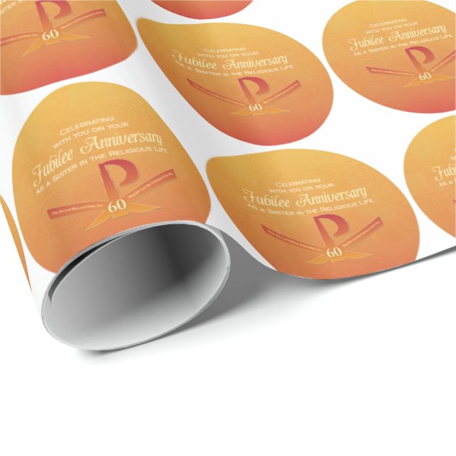 Papier Cadeau 60e anniversaire de jubilé Nun Pax Cross, Orange (Coin rond)