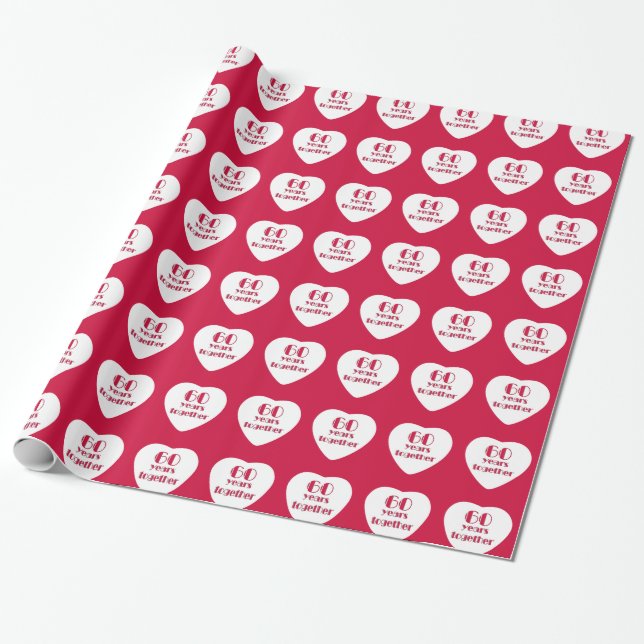 Papier Cadeau 60e anniversaire du Mariage Coeurs rouges (Déroulé)