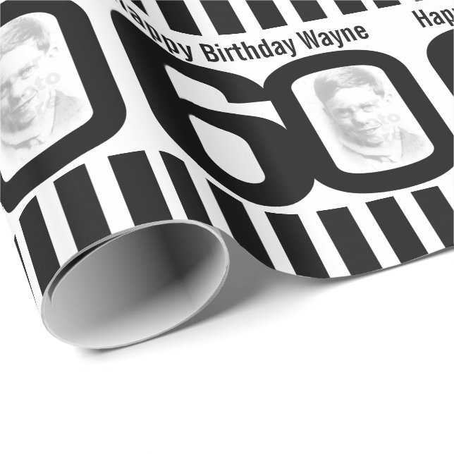 Papier Cadeau 60e anniversaire photo amusant noir et blanc embal (Coin rond)