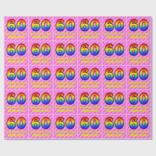 Papier Cadeau 60e anniversaire : Pink Stripes & Hearts, Arc en c
