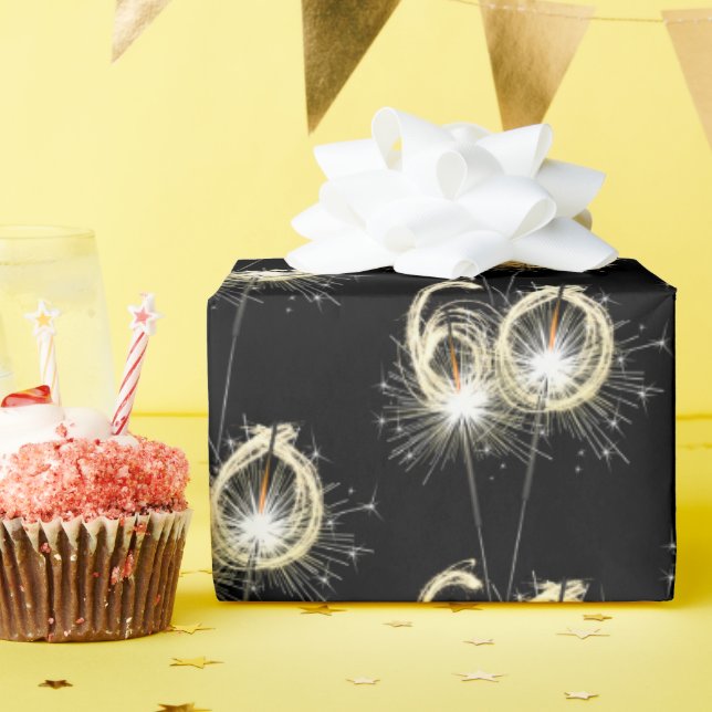 Papier Cadeau 60e anniversaire Sparklers en noir (Fête d'anniversaire)