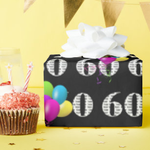 Papier Cadeau 60e Joyeux Ballons d'Anniversaire Sur Noir