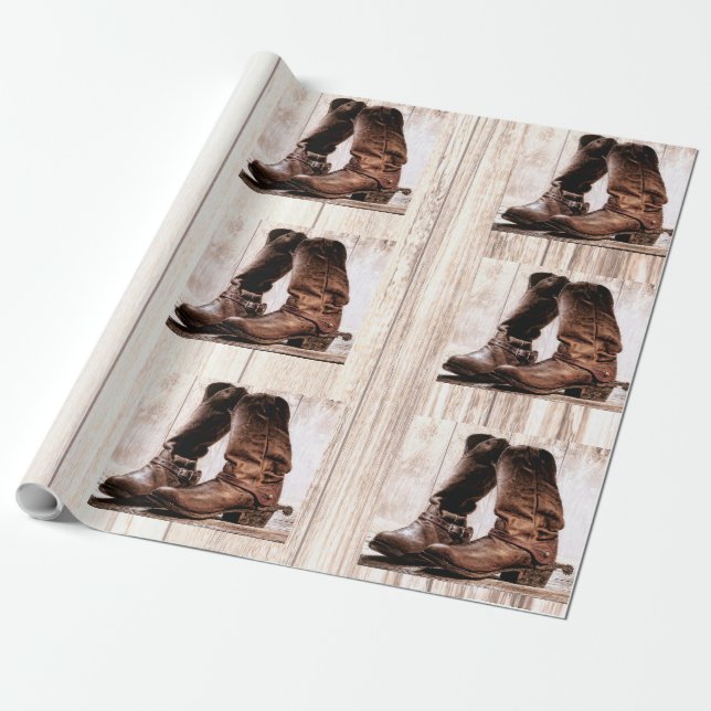 Papier Cadeau 60lb Wrapping Papier Rouleau bottes pays rustique  (Déroulé)