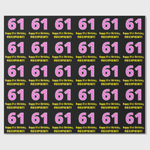 Papier Cadeau 61e anniversaire : Pink Stripes and Hearts "61" +