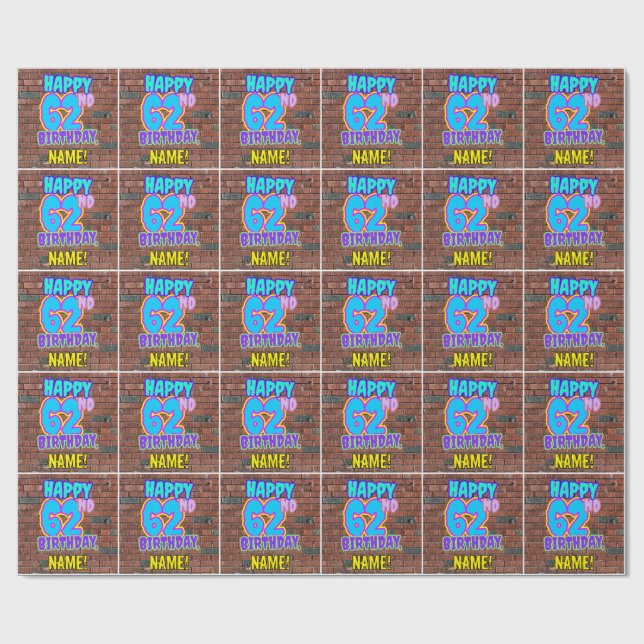 Papier Cadeau 62e anniversaire : Amusant, Graffiti urbain inspir (Plat)