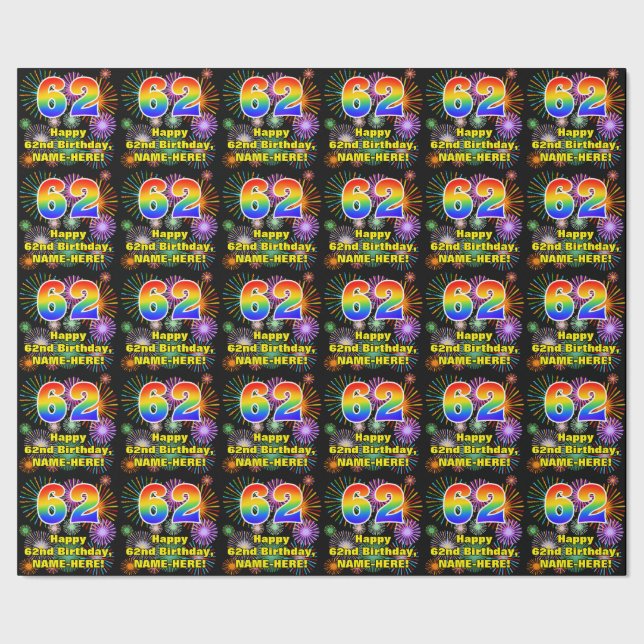 Papier Cadeau 62e anniversaire : Fun Fireworks, Rainbow Look # " (Couture)
