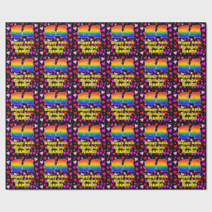 Papier Cadeau 64e anniversaire : Amour Hearts Motif, Arc-en-ciel