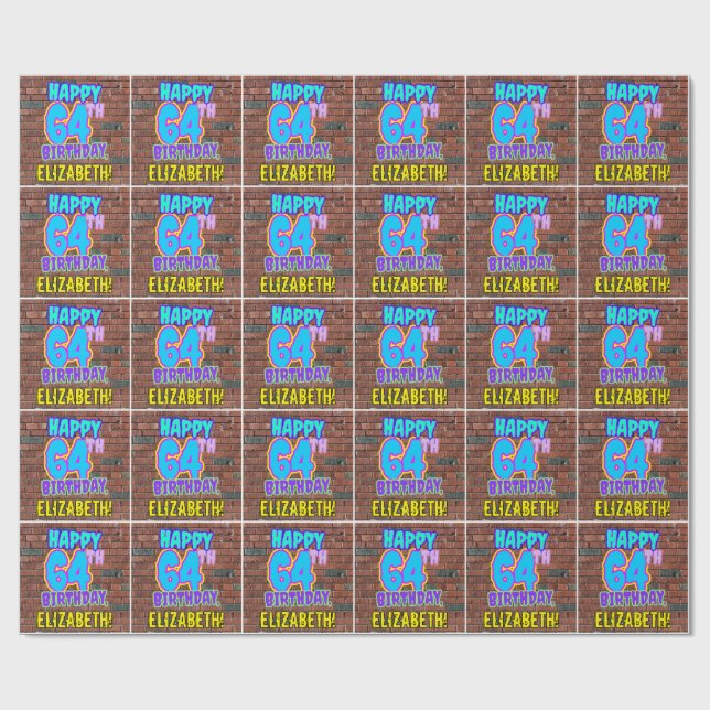 Papier Cadeau 64e anniversaire : Amusant, Graffiti urbain inspir (Plat)