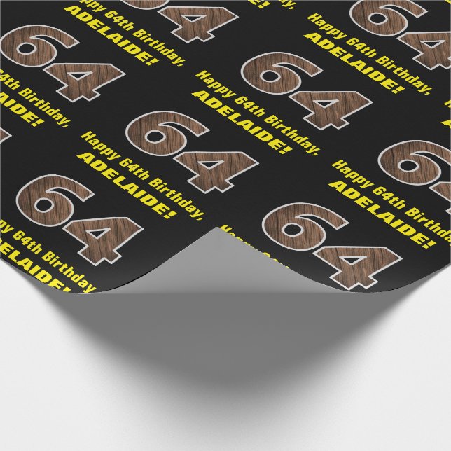 Papier Cadeau 64e anniversaire : Nom et Faux Motif de grains de  (Coin)