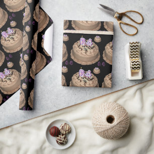 Papier Cadeau 64e Joyeux gâteau d'anniversaire Soixante-quatre a