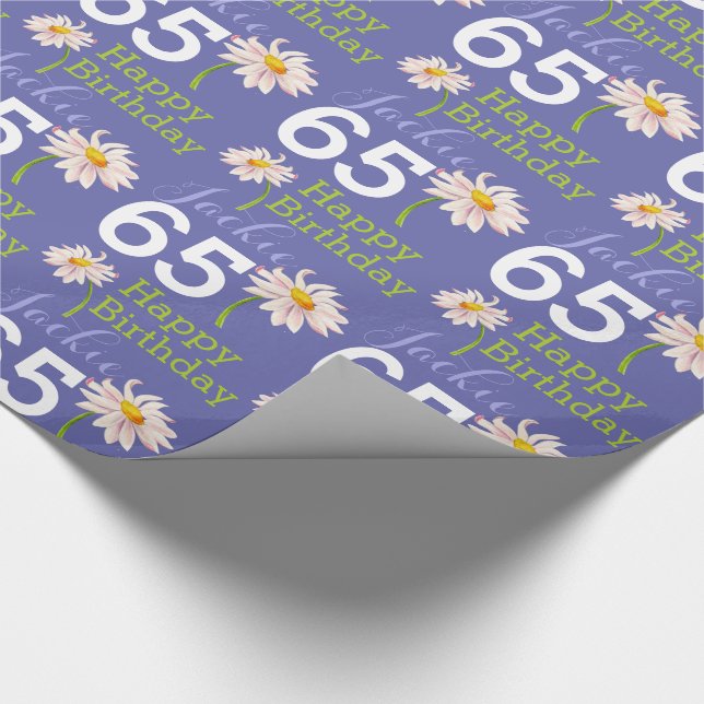 Papier Cadeau 65e anniversaire fleur de marguerite nommé peri bl (Coin)