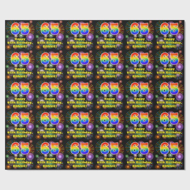 Papier Cadeau 65e anniversaire : Fun Fireworks, Rainbow Look # " (Plat)