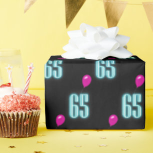 Papier Cadeau 65e anniversaire Neon avec ballon
