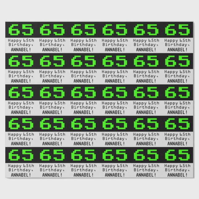 Papier Cadeau 65e anniversaire - Nerdy / Geeky Style "65" et nom (Plat)