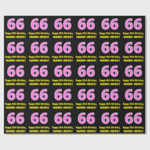 Papier Cadeau 66e anniversaire : Pink Stripes and Hearts "66" + 