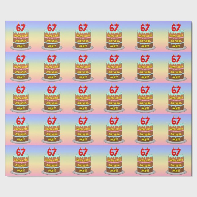 Papier Cadeau 67e anniversaire : Fun Cake and Candles + Nom pers (Couture)