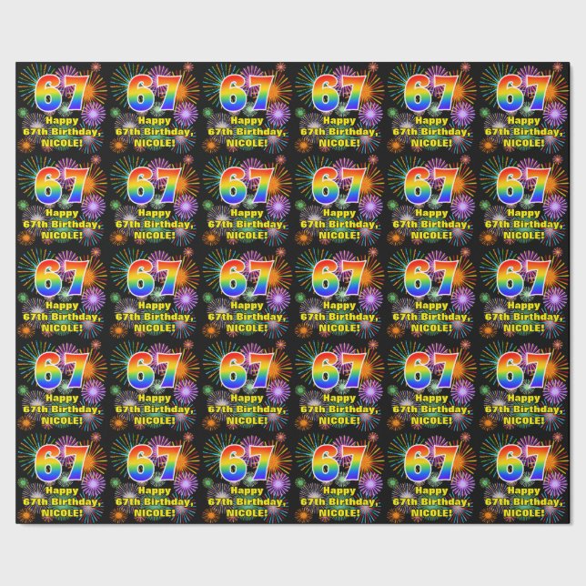Papier Cadeau 67e anniversaire : Fun Fireworks, Rainbow Look # " (Couture)